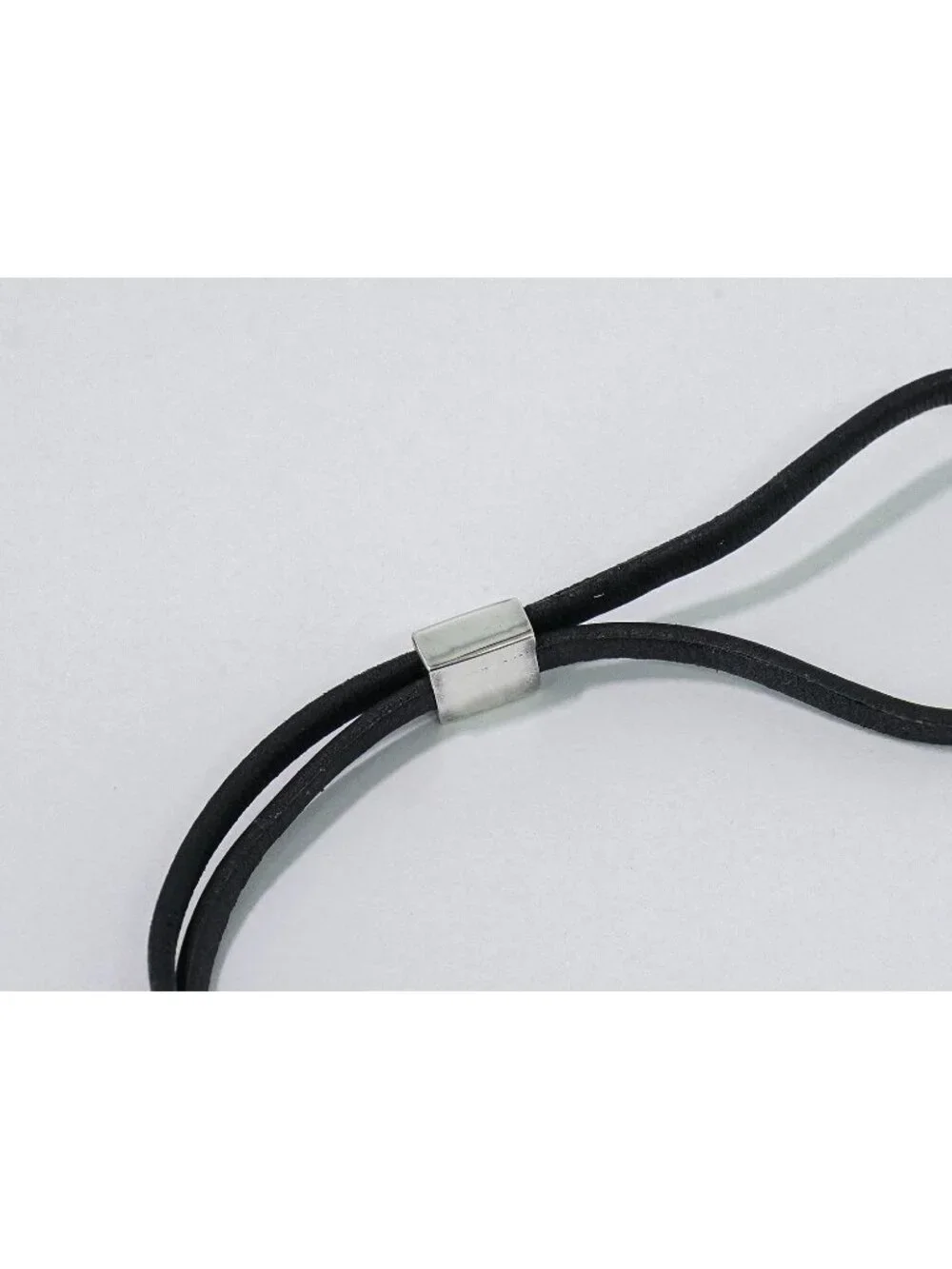 Gucci Logo Plate 925 Leather Choker Necklace Silver Black